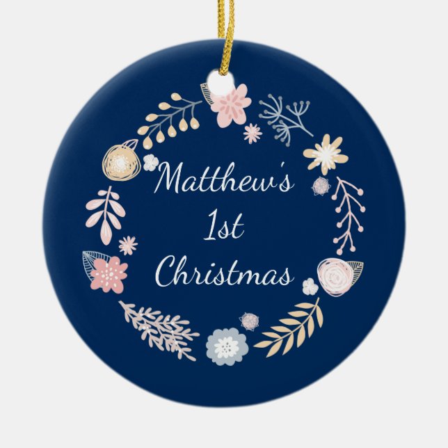 Baby 1st jul Helgdag Blue Botanical Julgransprydnad Keramik (Framsidan)