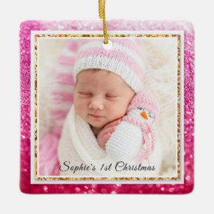 Baby 1st jul Lila Glitter Namn Photo Julgransprydnad Keramik