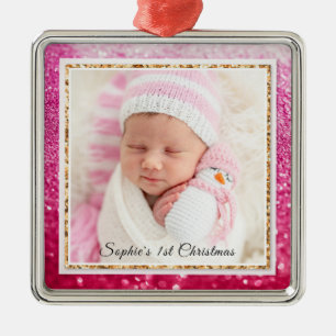Baby 1st jul Lila Glitter Namn Photo Julgransprydnad Metall