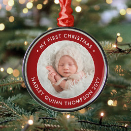 Baby 1st jul Modern Photo Red and White Julgransprydnad Metall