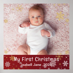 Baby 1st jul Modern Photo White Snöflingor Poster