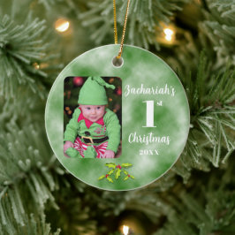 Baby 1st jul One Photo Round Julgransprydnad Keramik