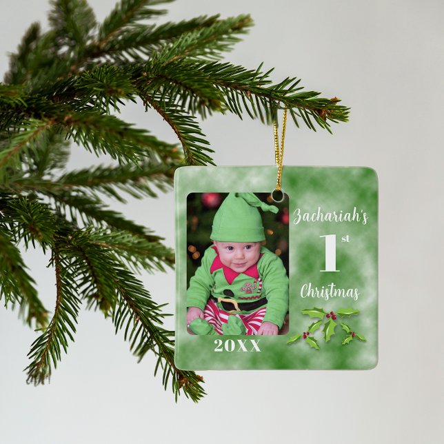 Baby 1st jul One Photo Square Julgransprydnad Keramik (Baby's 1st Christmas One Photo Square Ceramic Ornament)
