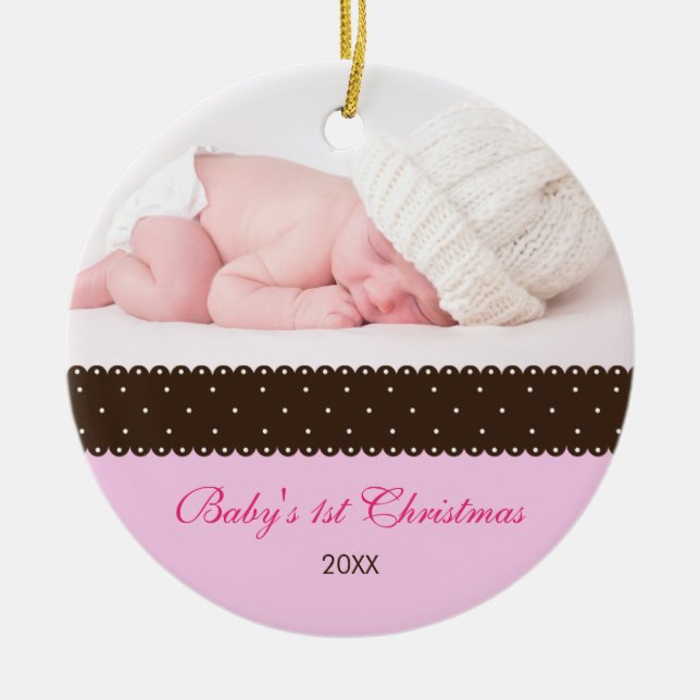 Baby 1st jul - Ribbon (rosa) Julgransprydnad Keramik (Framsidan)
