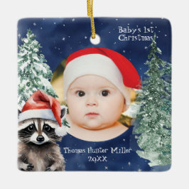 Baby 1st jul Santa Raccoon Julgransprydnad Keramik