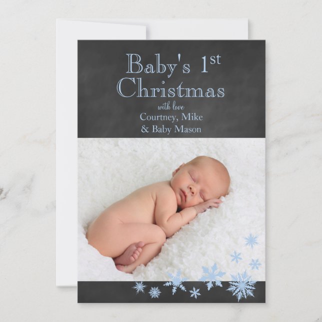 Baby 1st-julfotokort i blått julkort (Framsida)