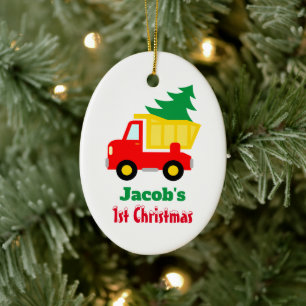 Baby 1st Julgran på rött lastbil-namn Julgransprydnad Keramik
