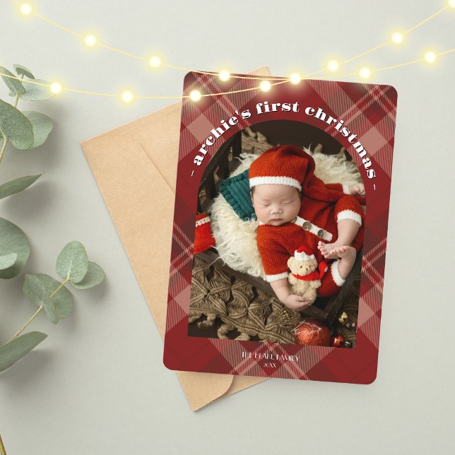 Baby 1st julkort | Röd, enkelfoto (Skapare uppladdad)