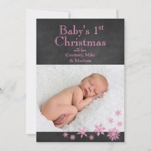 Baby 1st-jullfoto-kort i Rosa Julkort