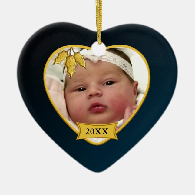 Baby 1st julmörk - blåttfoto julgransprydnad keramik (Framsidan)