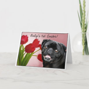 Baby 1st Påsk Black pug-hund Helgkort