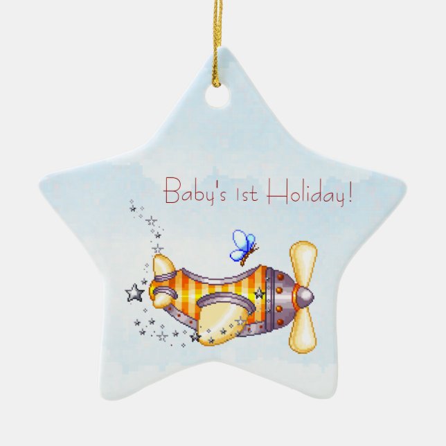 Baby 1st prydnad för helgdagflygplan julgransprydnad keramik (Framsidan)