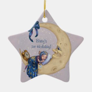 Baby 1st prydnad för helgdagmåne julgransprydnad keramik