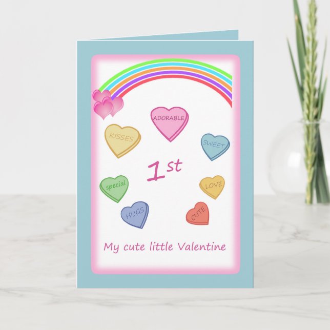 Baby 1st Valentine - Kärlek hjärtan och regnbåge Helgkort (Framsida)