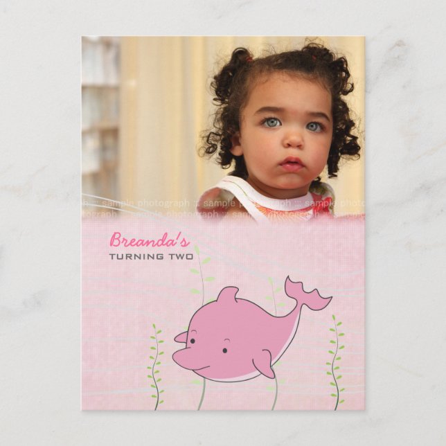 Baby 2:a födelsedagen Party-Dolphin Inbjudan-kort Inbjudan Vykort (Framsida)