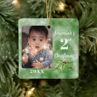 Baby 2:a julen - ett foto-torget julgransprydnad keramik