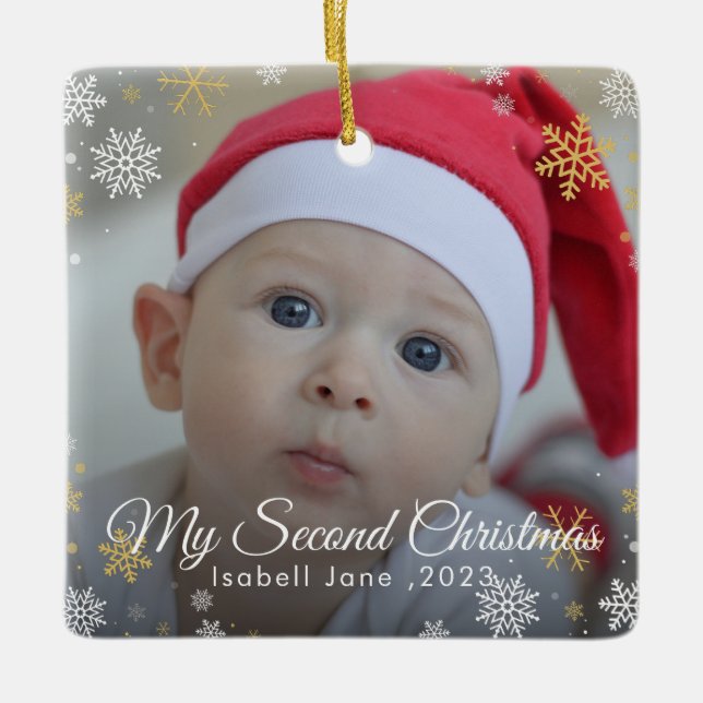 Baby 2:nd jul Red Snowflake Ornament (Framsida)