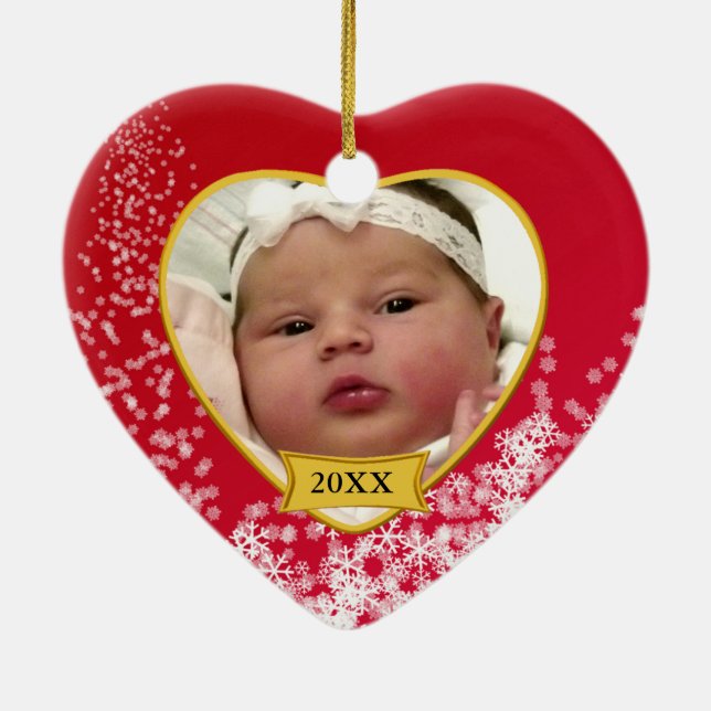Baby 2 Sided Photo Keepsaky Snowy Red Julgransprydnad Keramik (Baksidan)