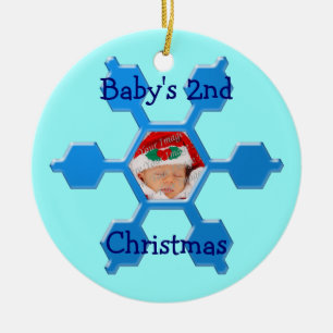 Baby 2nd prydnad för Snowflake för julblått Julgransprydnad Keramik