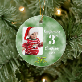 Baby 3:e julen ett foto-runda julgransprydnad keramik