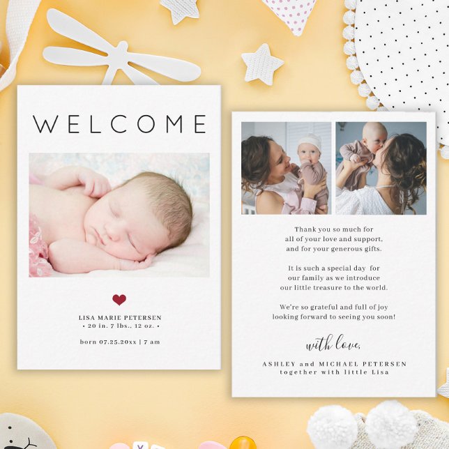 Baby 3 foto välkomst typografi födelse meddelande inbjudningar (Skapare uppladdad)
