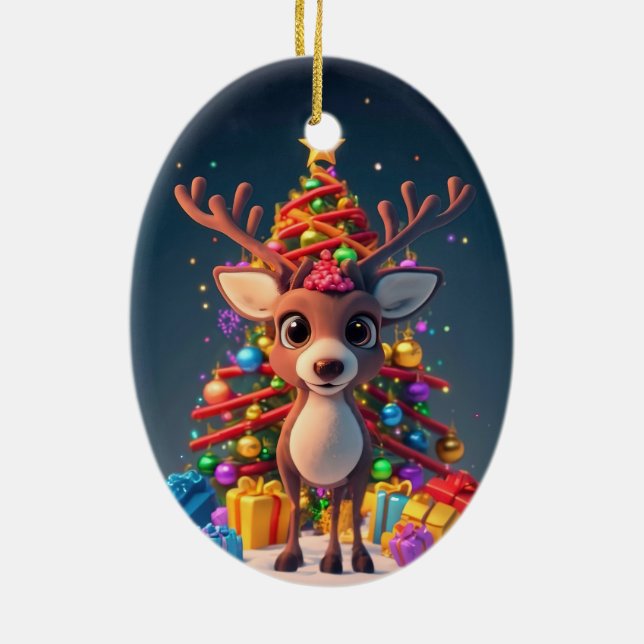 BABY 3D-TECKNADENS REINDEER OCH LIT JULGRAN JULGRANSPRYDNAD KERAMIK (Baksidan)