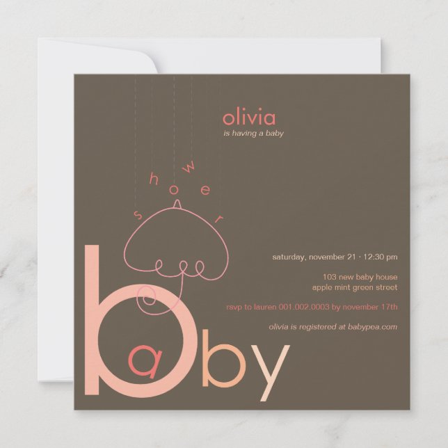 Baby a i B Buk Rosa Whimsy Flicka Barnkalas Inbjudningar (Framsida)
