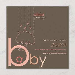 Baby a i B Buk Rosa Whimsy Flicka Barnkalas Inbjudningar