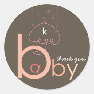 Baby 'a' i B Rosa Typography Girl Baby Shower Runt Klistermärke