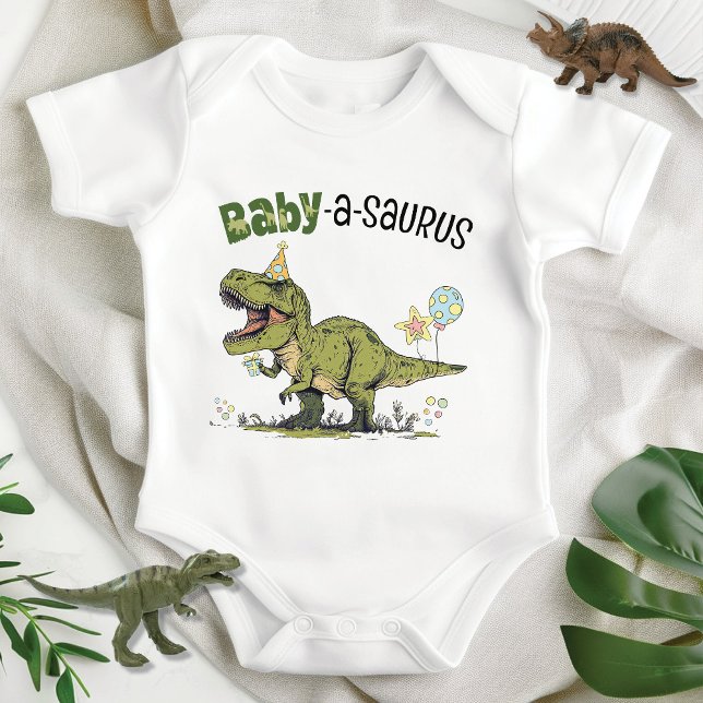 Baby-a-saurus Dinosaur Theme Barns födelsedag Part T Shirt (Cute funny baby-a-saurus t-rex dinosaur theme kids birthday party matching family members bodysuit)