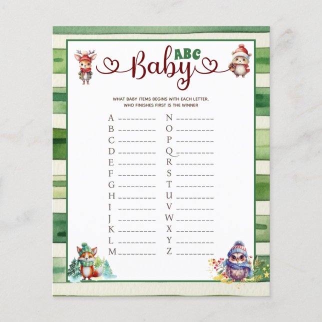 Baby ABC Jul Djur Baby Shower Lek (Framsida)