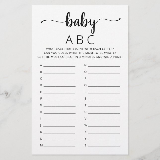 Baby ABC-spel Baby Shower party Alphabet-spel (Framsida)