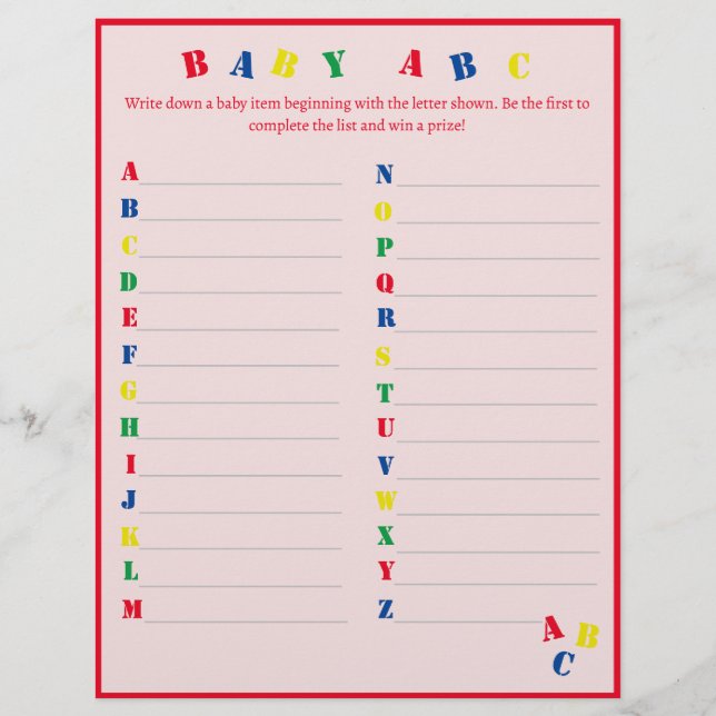 Baby ABC Spel Flyer (Framsidan)
