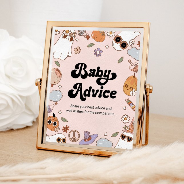 Baby Advice Groovy Halloween Ghost Baby Shower Poster (Skapare uppladdad)