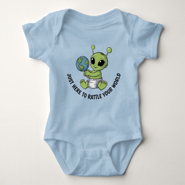Baby Alien Holding Rattle Bodysuit T Shirt (Framsida)