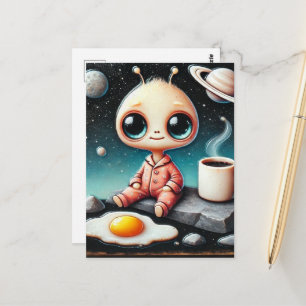 Baby Alien med kaffe och ägg Vykort