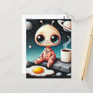Baby Alien med kaffe och ägg Vykort