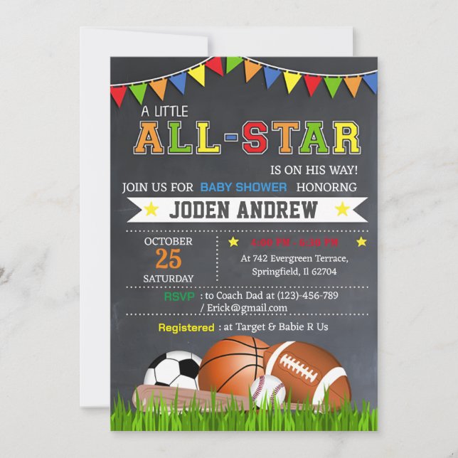 Baby All Star Sports Baby Shower-inbjudan Inbjudningar (Framsida)
