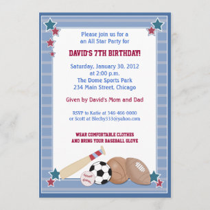 BABY ALL STARS Sports BIRTHDAY-inbjudan Inbjudningar