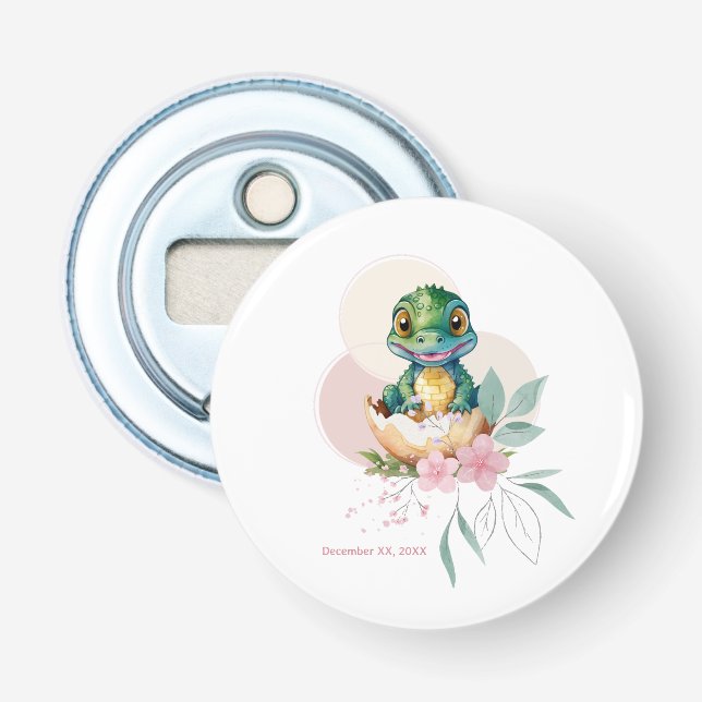 Baby Alligator Hatching Blommigt Baby Shower Flasköppnare (Framsidan)