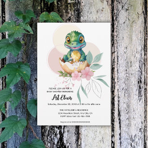 Baby Alligator Hatching Blommigt Baby Shower Inbjudningar