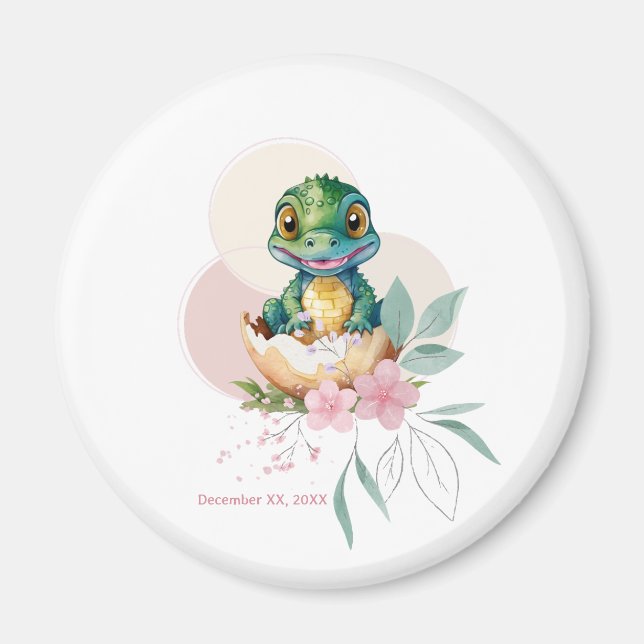 Baby Alligator Hatching Blommigt Baby Shower Magnet (Framsidan)