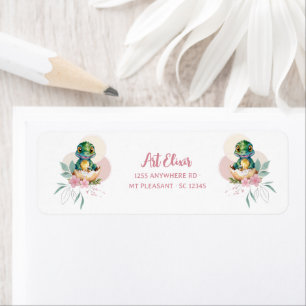 Baby Alligator Hatching Blommigt Baby Shower Returadress Etikett