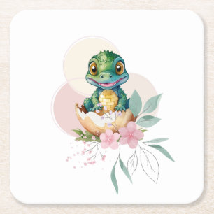 Baby Alligator Hatching Blommigt Baby Shower Underlägg Papper Kvadrat