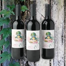 Baby Alligator Hatching Blommigt Baby Shower Vinflaska Etikett