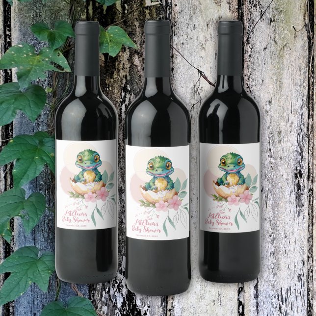 Baby Alligator Hatching Blommigt Baby Shower Vinflaska Etikett (Skapare uppladdad)