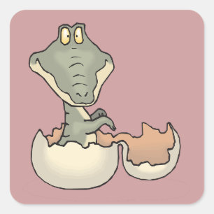 Baby Alligator Hatching från Egg Stickers Fyrkantigt Klistermärke