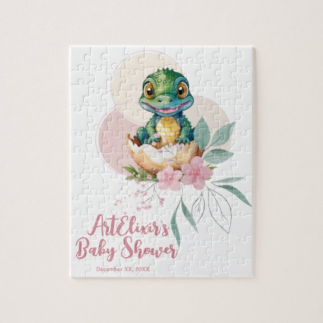 Baby Alligator Kläcks Blommig Baby Shower Pussel (Vertikal)
