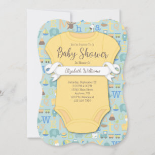 Baby Alphabet ABCs Gult Blue Baby Shower Inbjudningar