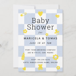 Baby and Gult Checker Baby Shower Inbjudningar